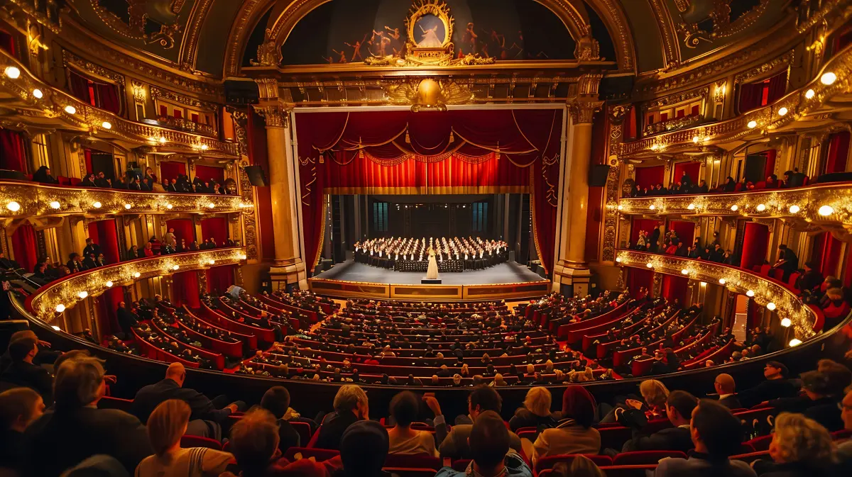 Público en la platea y los palcos de un teatro de ópera